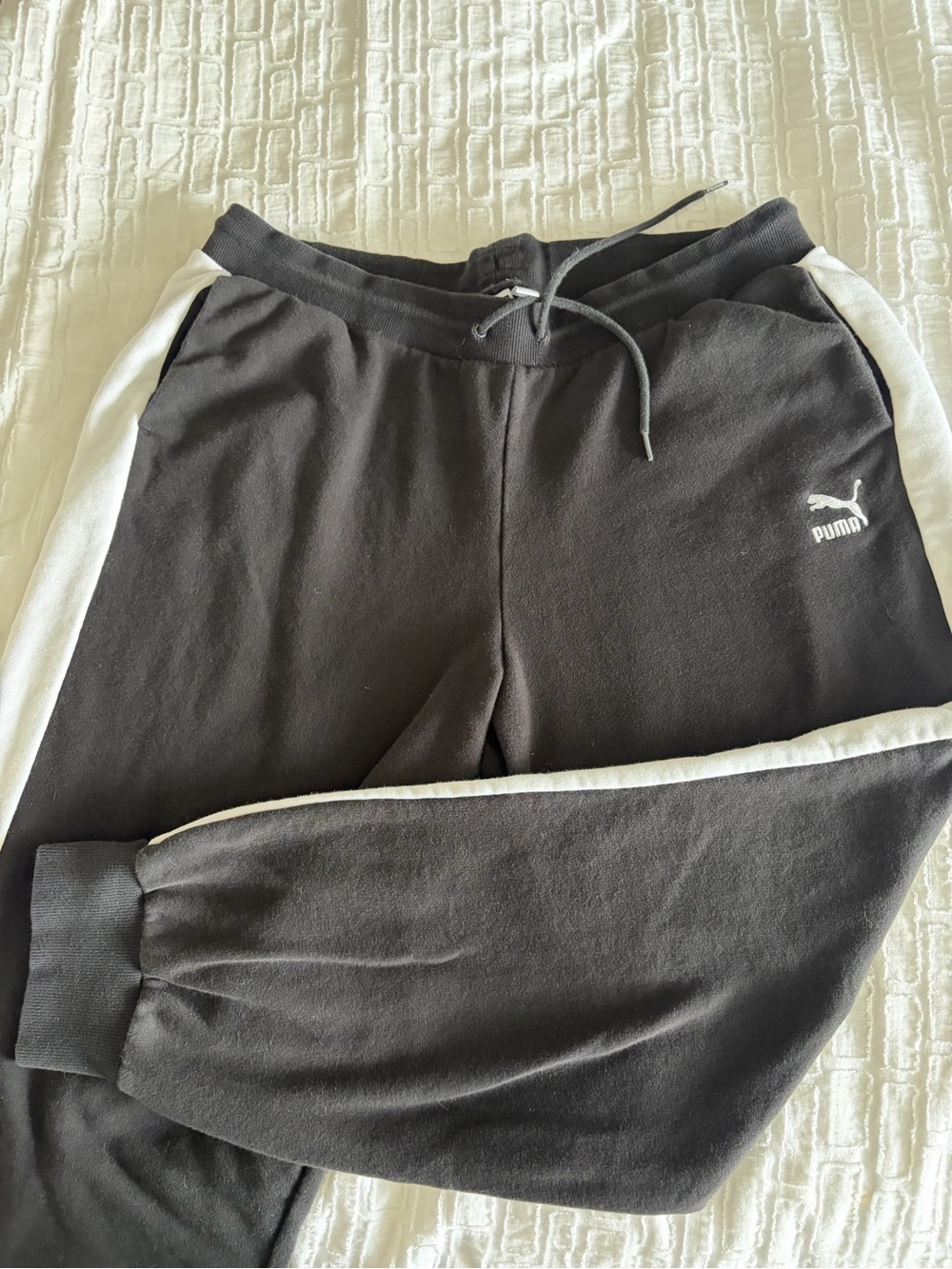 Puma Black Jogger Sweatpants with White Side Stripes